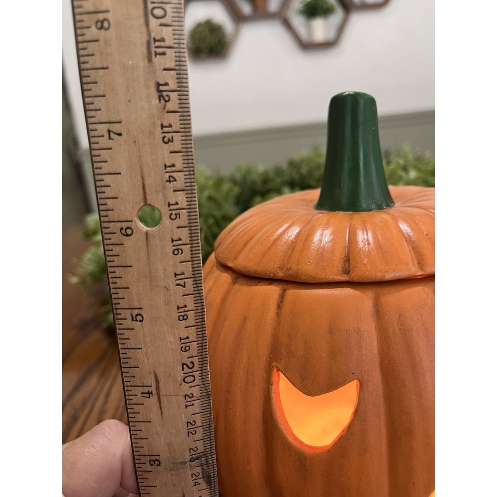 Vintage 70s Ceramic Light Up Orange Halloween Pumpkin Jack-o'-lantern Lid - Picture 8 of 9